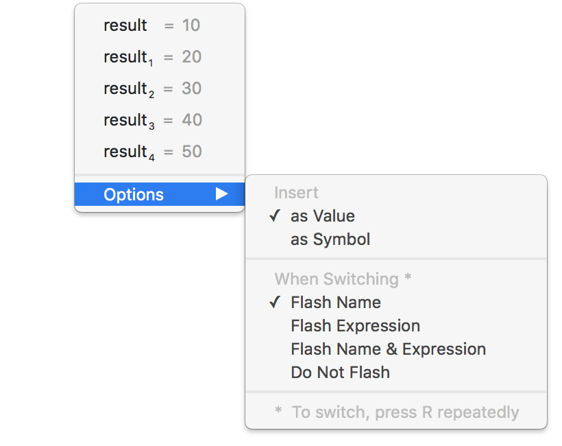 Result Menu Options
