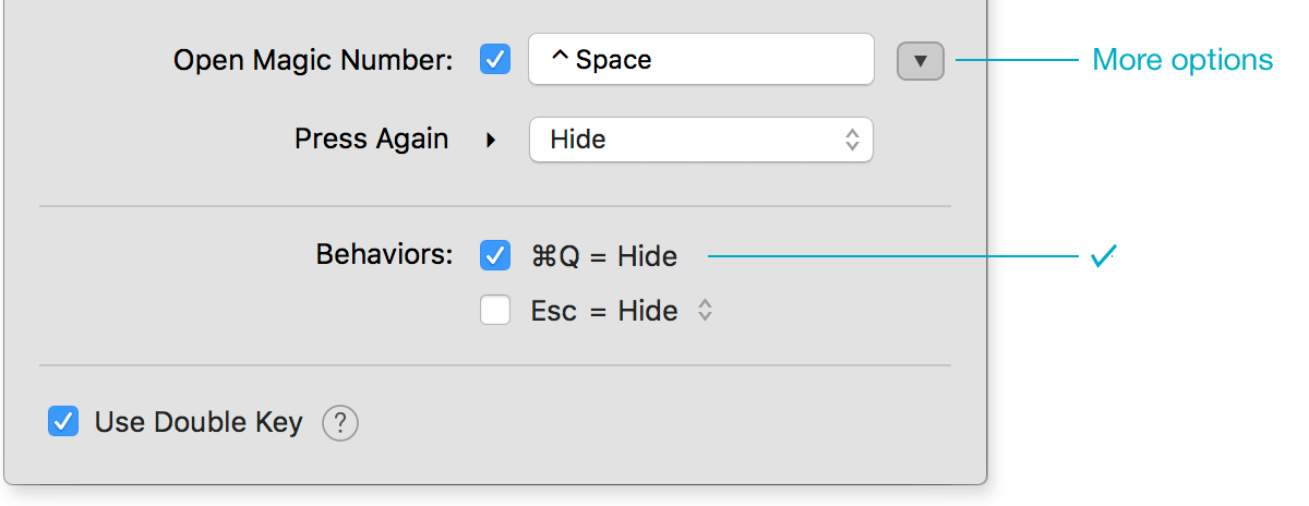 Preferences Shortcuts More