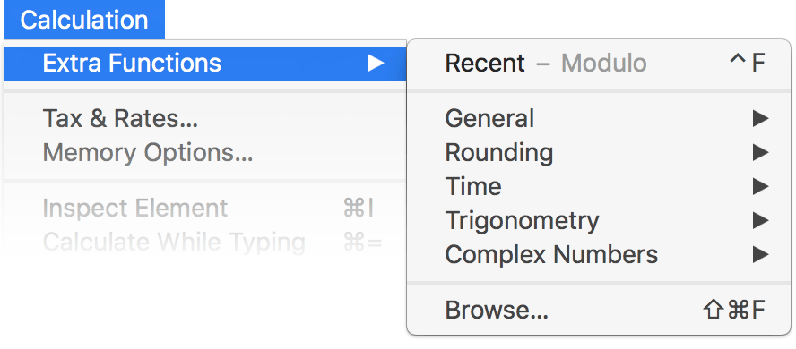 Extra Functions Menu